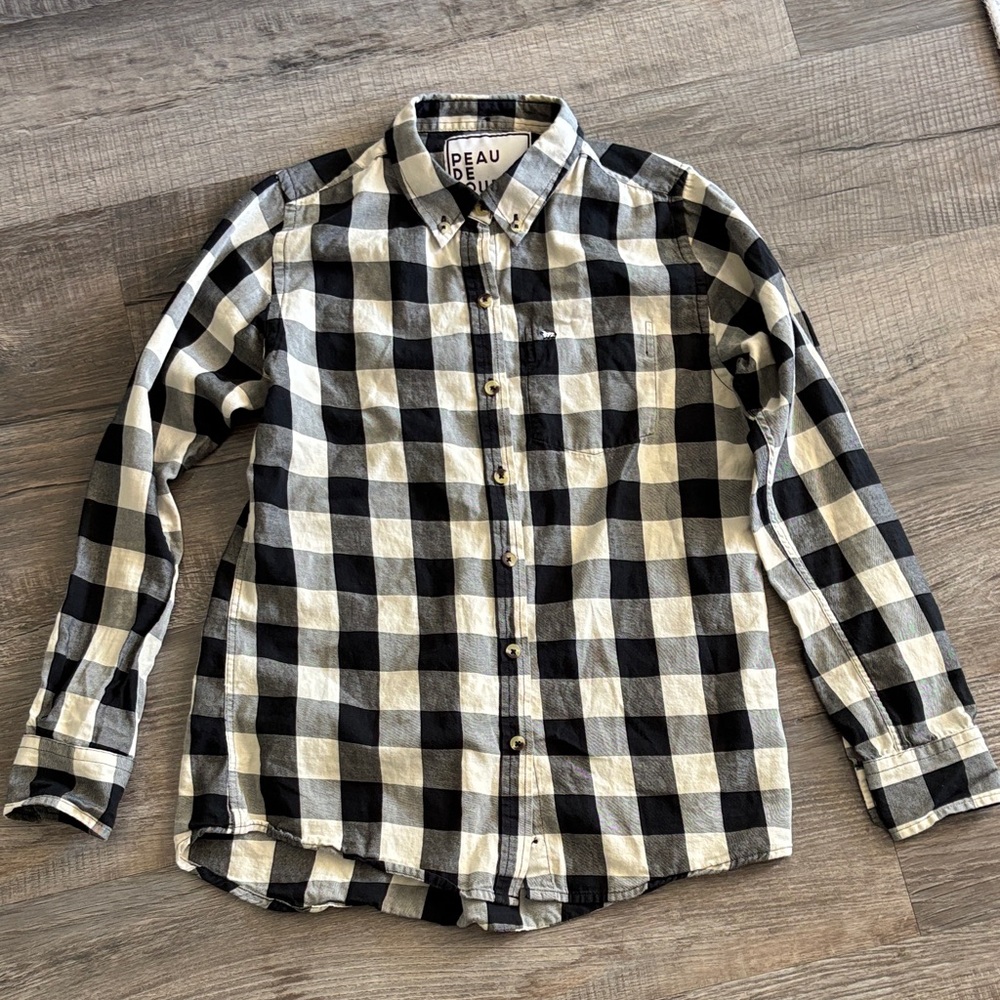 Peau De Loup Button Down Cotton Black and White Shirt Size 4 Small
